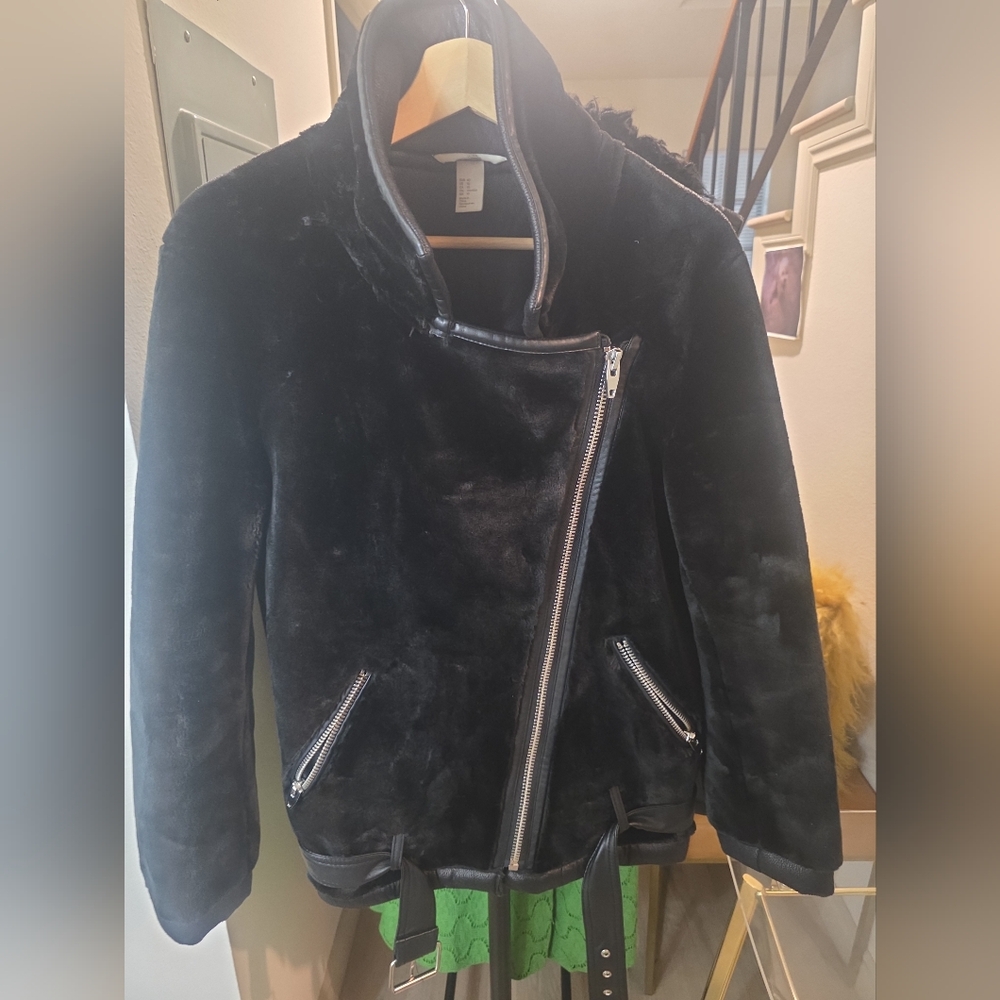 H&M Faux Shearling Moto Jacket – Never Worn